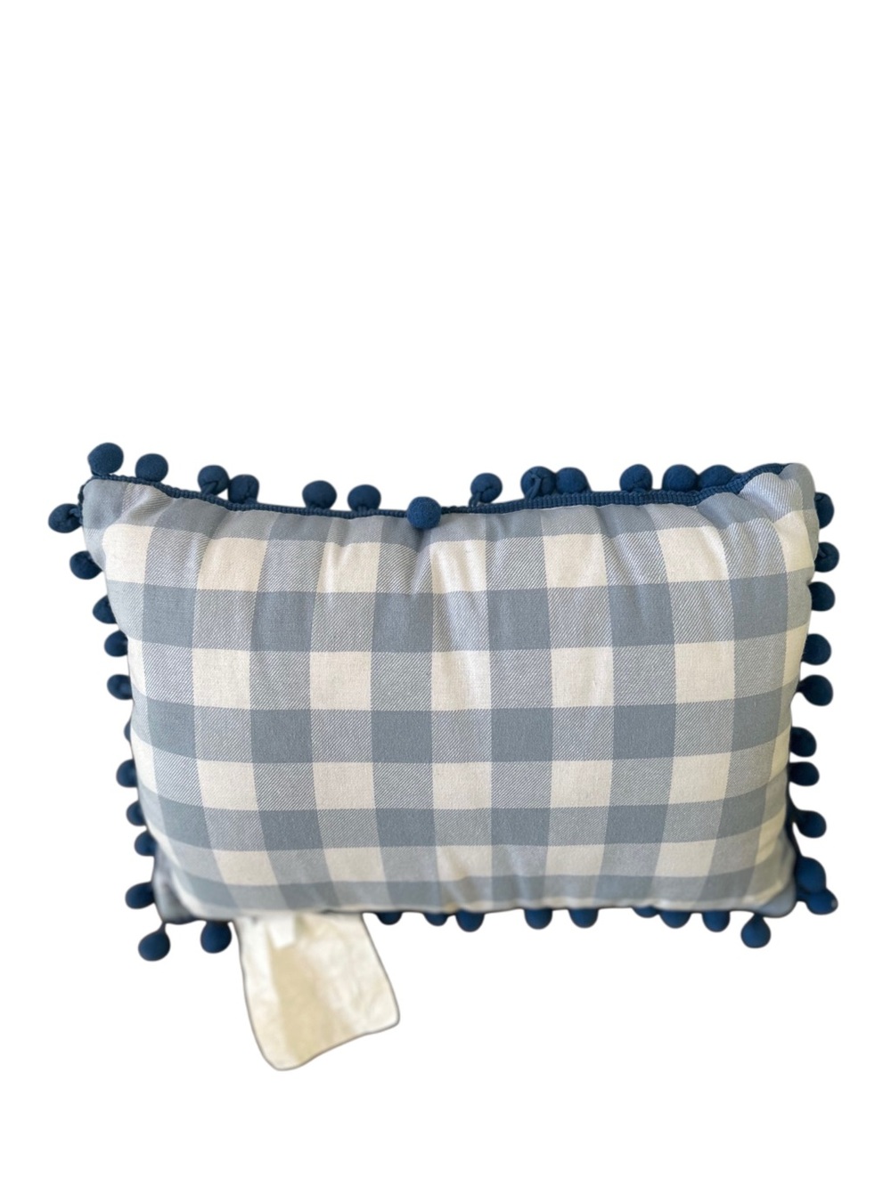 NWT Blue Gingham Home Sweet Home Lumbar Pillow 9x13 Pom Pom Trim - Picture 2 of 4